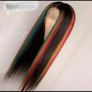 Black human hair wig with highlights